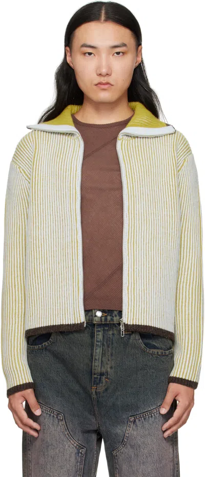 Eckhaus Latta Yellow & White Huddle Zip Sweater