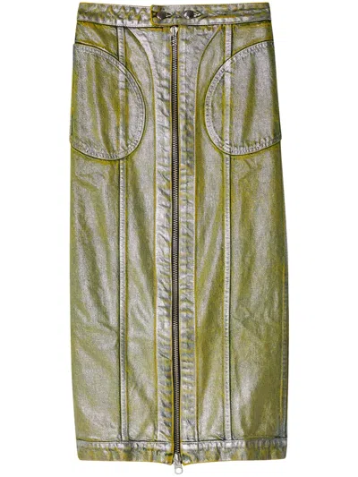 Eckhaus Latta Zip-up Metallic Denim Skirt In Silver