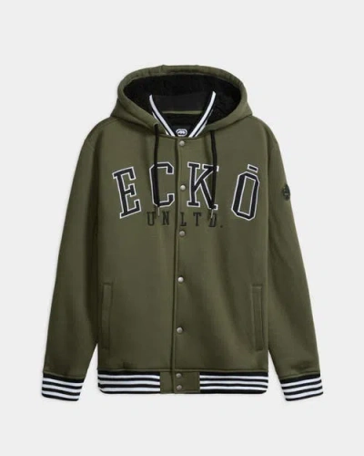 Ecko State Faux Shearling Varsity Jacket In Green