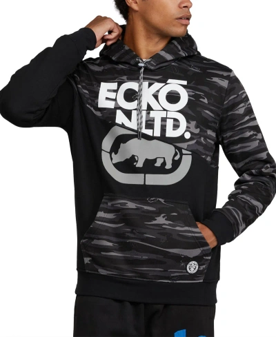Ecko Unltd Men's Camo Pullover Hoodie In Black Camo