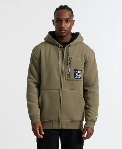 Ecko Unltd . Printed Zip Faux Shearling Hoodie In Olive