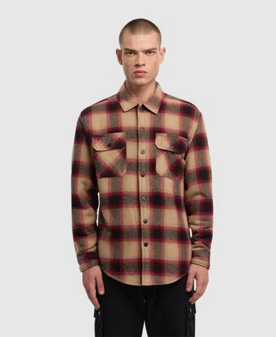 Ecko Unltd Men's Sherpa Lined Plaid Flannel Shacket In Khaki