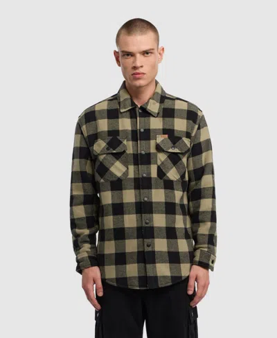 Ecko Unltd Men's Snap Front Sherpa Flannel Shacket In Light Olive