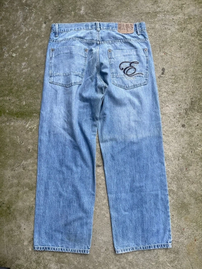 Pre-owned Ecko Unltd X Jnco Vintage Y2k Ecko Baggy Wide Pipe Denim Jeans Embroidered 34 In Blue