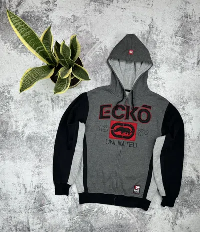Pre-owned Ecko Unltd X Vintage Ecko Unltd Rap Zip Skate Hoodie Y2k Hype In Grey