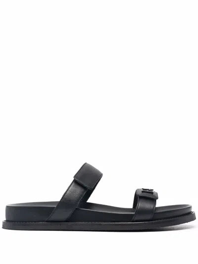 E'clat Leather Flat Sandals In Black