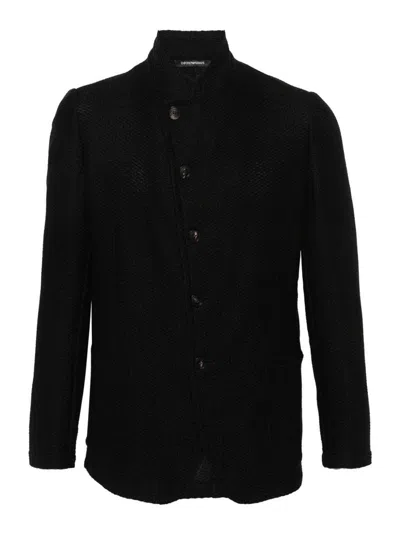 E'clat Linen And Cotton Blend Jacket In Black