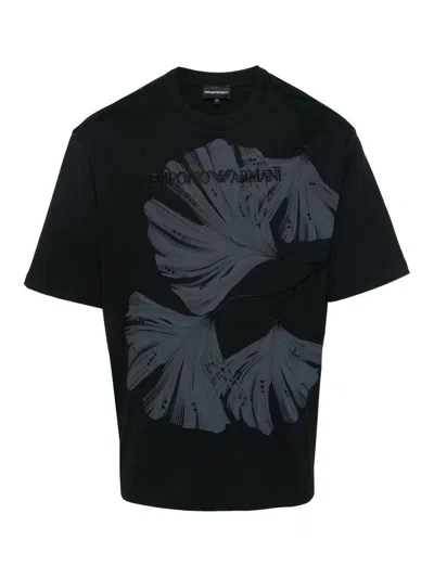 E'clat Printed Cotton T-shirt In Black