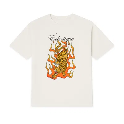 Éclectique Men's White Flaming Jaguar Graphic T-shirt