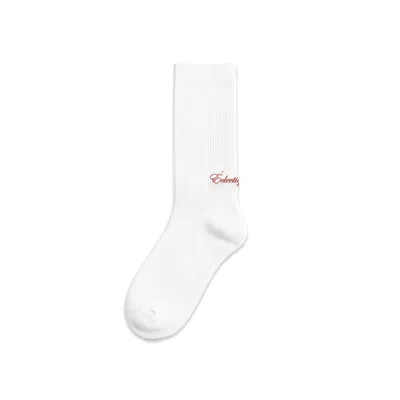 Éclectique Men's White Logo Socks With Red Script Logo