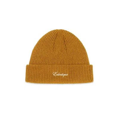 Éclectique Men's Yellow Script Logo Fisherman Beanie In Ginger In Brown