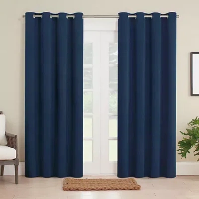 Eclipse Brockfield Blackout Grommet Top Single Patio Door Curtain In Blue