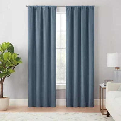 Eclipse Cannes Magnitech Rod Pocket 100% Blackout Single Curtain Panel In Blue