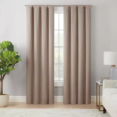 Eclipse Cannes Magnitech Rod Pocket 100% Blackout Single Curtain Panel In Sand