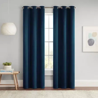 Eclipse Darrell Grommet Top Energy Saving Blackout Single Curtain Panel In Blue