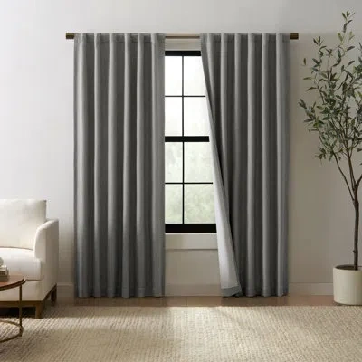 Eclipse Duke Linen Curtain Absolute Zero Blackout Curtain, 50 Inch X 108 Inch, Thermal Curtain, Insulated, B In Charcoal