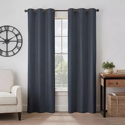 Eclipse Gabriella Grommet Top Energy Saving 100% Blackout Single Curtain Panel In Blue
