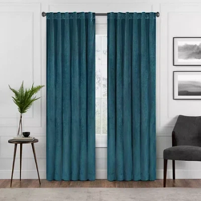 Eclipse Harper Rod Pocket Back Tab Energy Saving Blackout Single Curtain Panel In Blue
