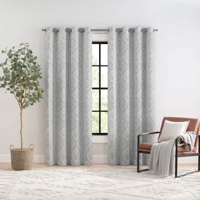 Eclipse Kaver Absolute Zero Blackout Plus Draft Stopper Window Curtain Panel, 50 Inches Wide X 84 Inches Lon In Gray;yellow