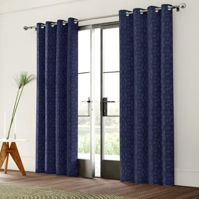 Eclipse Kingston Thermaweave Geometric Blackout Thermal Single Curtain Panel In Navy