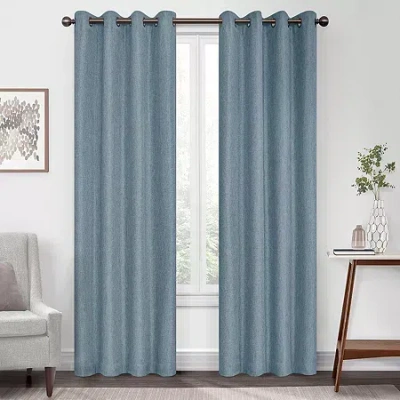 Eclipse Kira Grommet Top Blackout Single Curtain Panel In Blue