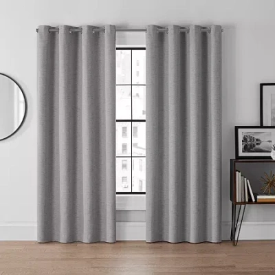 Eclipse Lawson Grommet Top Energy Saving Blackout Single Curtain Panel In Gray