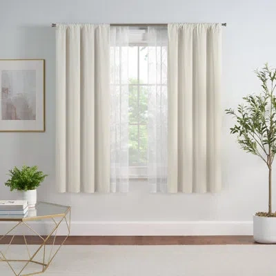 Eclipse Letta Blackout Curtains With Sheer Window Panels, Long, 4-piece Window Curtain Panel Set In Botanical,ivory