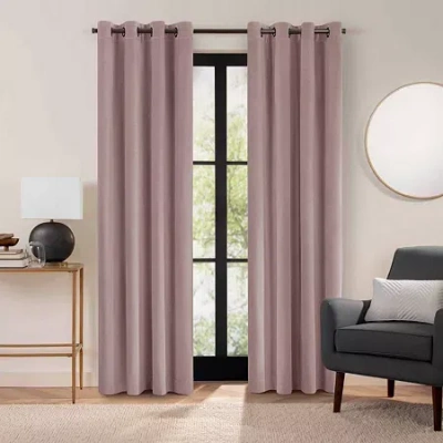 Eclipse Luxury Cotton Velvet Grommet Top Energy Saving 100% Blackout Single Curtain Panel In Pink