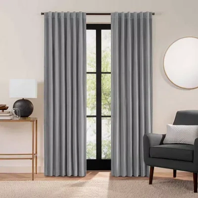 Eclipse Luxury Cotton Velvet Rod Pocket Back Tab Energy Saving 100% Blackout Single Curtain Panel In Gray