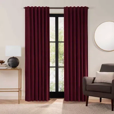 Eclipse Luxury Cotton Velvet Rod Pocket Back Tab Energy Saving 100% Blackout Single Curtain Panel In Red