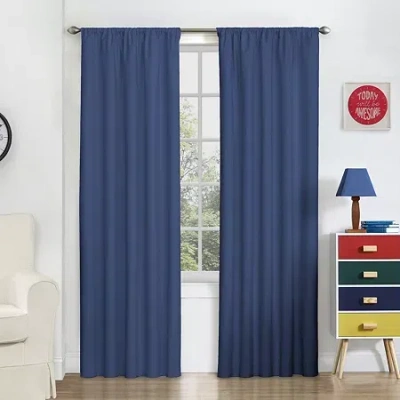 Eclipse Macklin Rod Pocket Energy Saving Blackout Single Curtain Panel In Blue