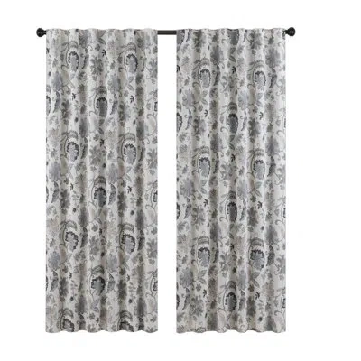 Eclipse Nina Nature/floral Blackout Thermal Rod Pocket Single Curtain Panel In Gray