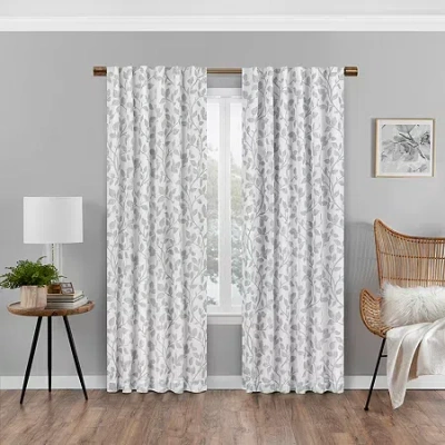 Eclipse Nora Botanical Rod Pocket Back Tab Blackout Single Curtain Panel In White