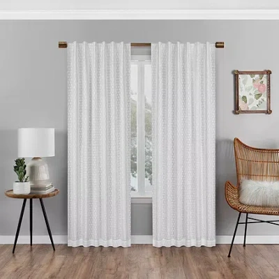 Eclipse Nora Crochet Rod Pocket Back Tab Blackout Single Curtain Panel In White