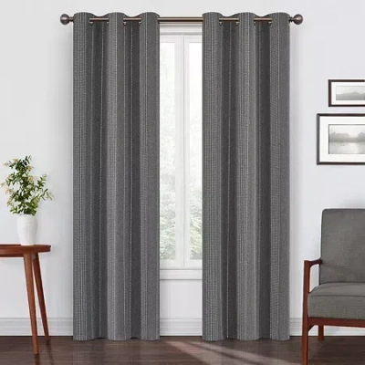 Eclipse Ronneby Stripe Grommet Top Blackout Single Curtain Panel In Gray