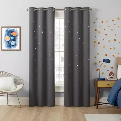 Eclipse Shooting Star Grommet Top Light-filtering Set Of 2 Curtain Panel In Gray