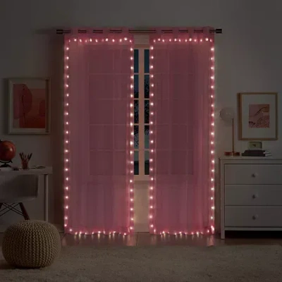 Eclipse Starlight Grommet Top Sheer Single Curtain Panel In Pink