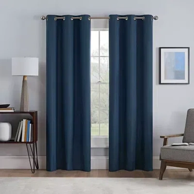 Eclipse Talisa Grommet Top Energy Saving 100% Blackout Set Of 2 Curtain Panel In Blue