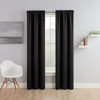 Eclipse Tricia Solid Curtain Panel Pair, Room Darkening Rod Pocket Curtain Thermapanel In Black