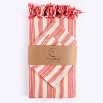 Eco Hilana Andana Striped Tablecloth Set In Pink