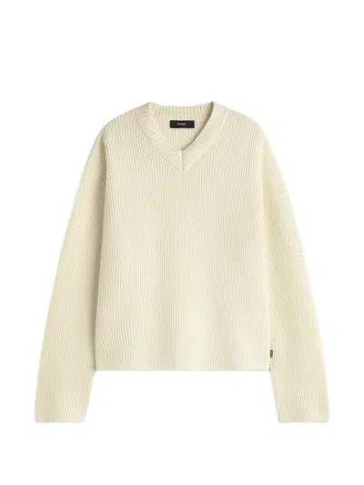 Ecoalf Lara Ribbed V-neck Sweater In White