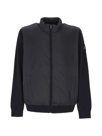 Ecoalf Logo-patch Panelled Jacket In Blue