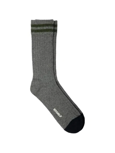 Ecoalf Logo-print Striped Socks In Gray