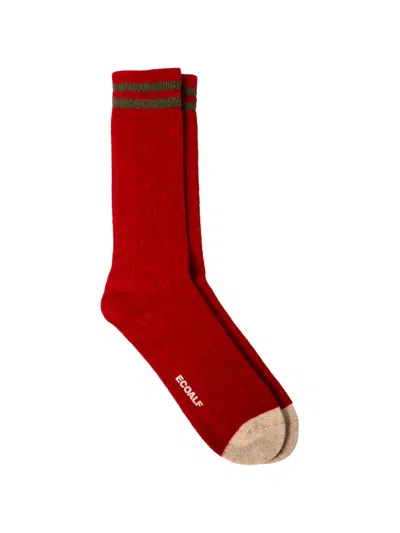 Ecoalf Logo-print Striped Socks In Red