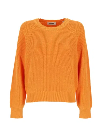 Ecoalf Noni Raglan-sleeve Ribbed-knit Sweater In Orange