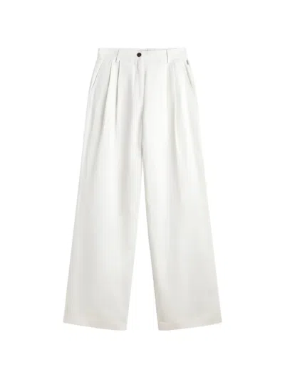 Ecoalf Pleated Wide-leg Trousers In White