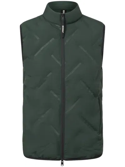 Ecoalf Recycled Quilted High-neck Sleeveless Vest With Two-way Zip And Logo Patch In Green