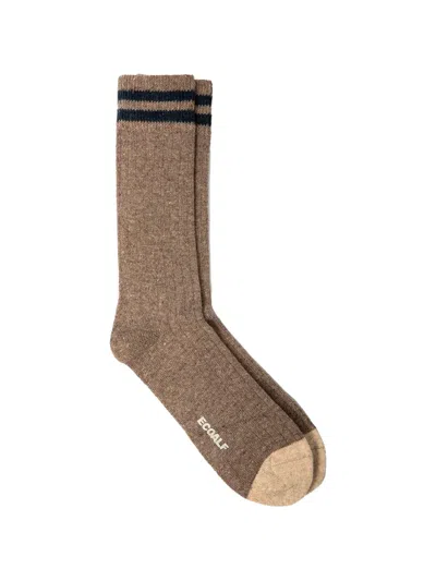 Ecoalf Striped-trim Ribbed Socks In Brown