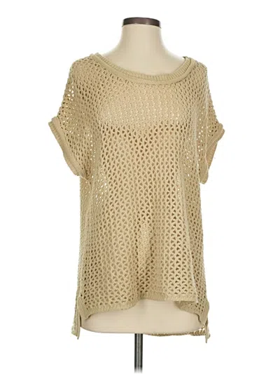 Pre-owned Ecote Short Sleeve Top Tan Square Neckline Tops In Brown
