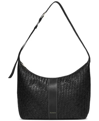 Écotorie Frisco Handwoven Adjustable Small Leather Crossbody Bag In Black
